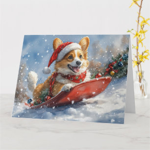 Cartão Cachorro de Corgi, deixe nevar o Natal