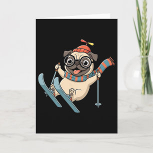 Cartão Cachorro de Esqui Pug de Inverno Nas Encostas Dive
