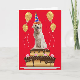Cartão Cachorro De Festa Em Um Aniversário De Bolo