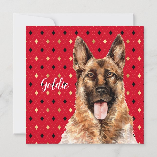 Cartão Cachorro de German shepherd de Aquarela Personaliz (Frente)