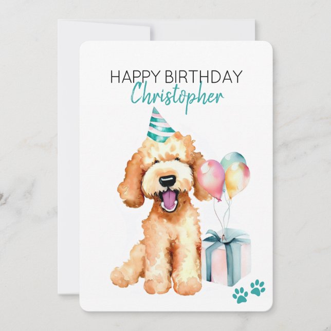 Cartão Cachorro de Goldendoodle Personalizado Feliz Anive (Frente)