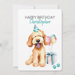 Cartão Cachorro de Goldendoodle Personalizado Feliz Anive