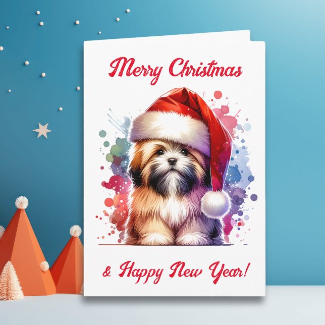 Cartão Cachorro de Lhasa Apso no Natal (Criador carregado)