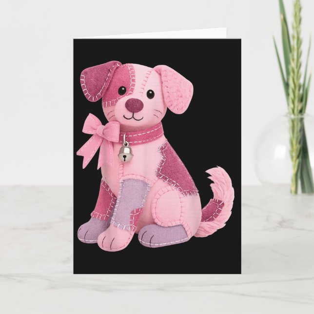 Cartão Cachorro de Patchwork Fita Rosa Conscientização do (Frente)