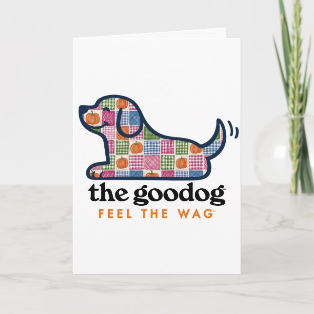 Cartão Cachorro de Patchwork Xadrez de Abóbora Fofo (Frente)