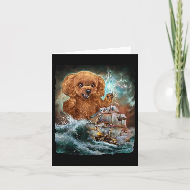 Cartão Cachorro De Poodle Monstro Como Kraken Ataca Um Na (Frente)