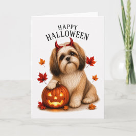 Cartão Cachorro demônio de Halloween da raça Shih Tzu