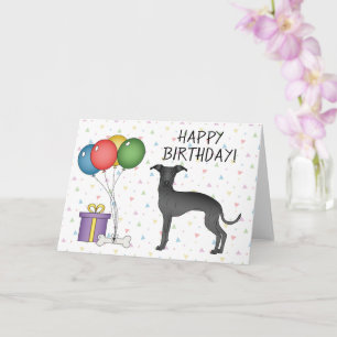 Cartão Cachorro Desenho Italiano Greyhound Preto Feliz An
