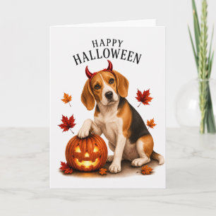 Cartão Cachorro Diabo de Halloween Beagle