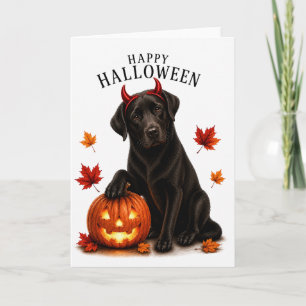 Cartão Cachorro Diabo de Halloween Labrador Preto