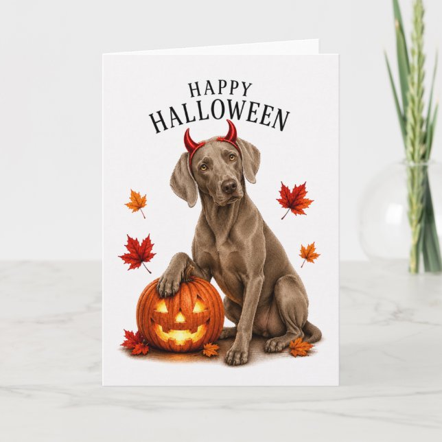 Cartão Cachorro Diabo de Halloween Weimaraner (Frente)