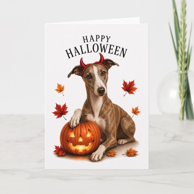 Cartão Cachorro Diabo de Halloween Whippet (Frente)