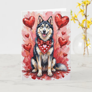 Cartão Cachorro do Dia dos Namorados da raça Alaskan Mala