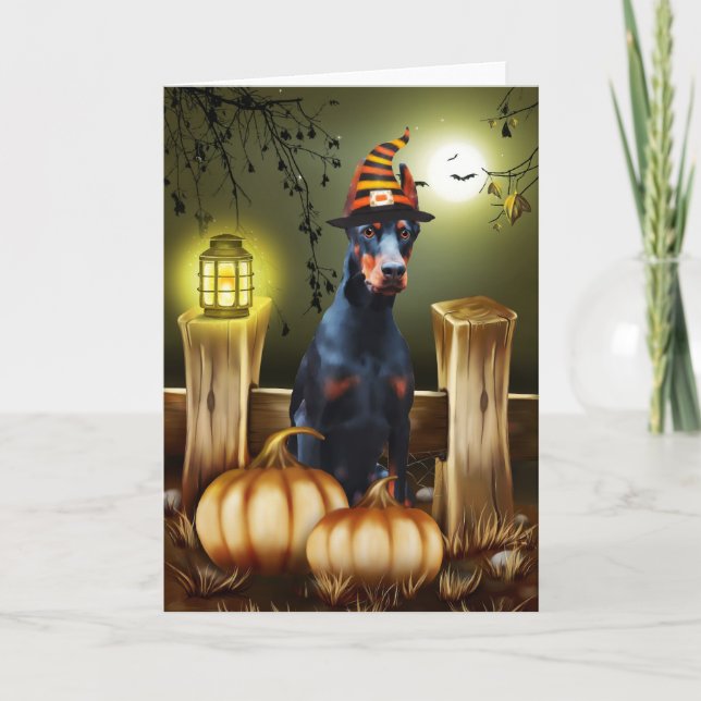 Cartão Cachorro Doberman com o Hat Halloween Dift Idea (Frente)