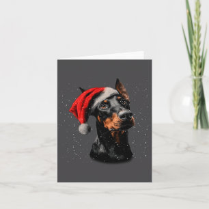 Cartão Cachorro Doberman Divertido Luzes de Natal Chapéu