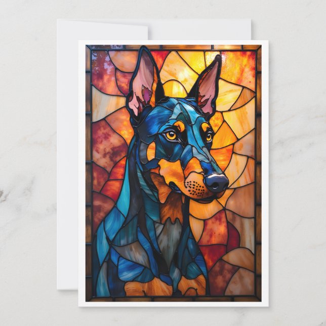 Cartão Cachorro Doberman em Estilo de Vitral Plano (Frente)