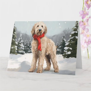 Cartão Cachorro Dourado no Natal da Neve