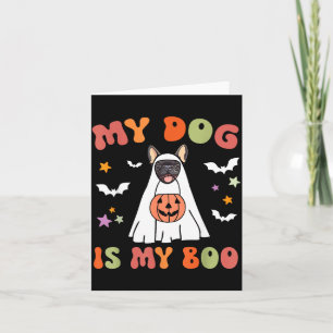 Cartão Cachorro É Boo Fantasia de Halloween para Bulldog