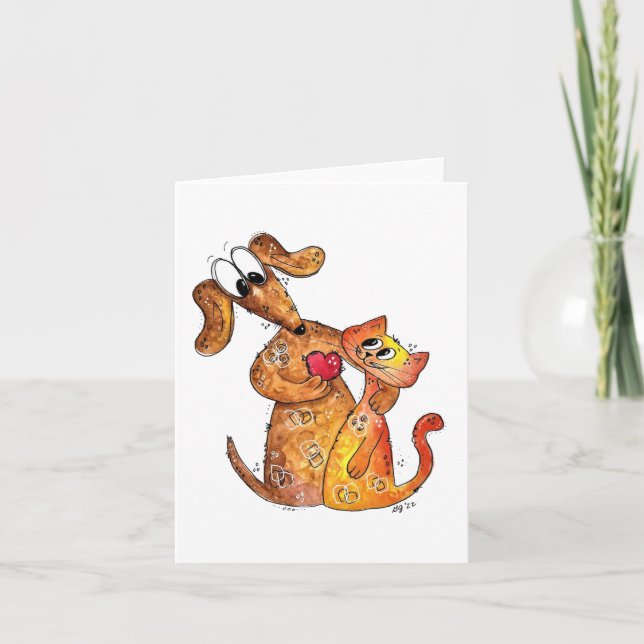 Cartão Cachorro e Gato Caprichosos Fofos (Frente)
