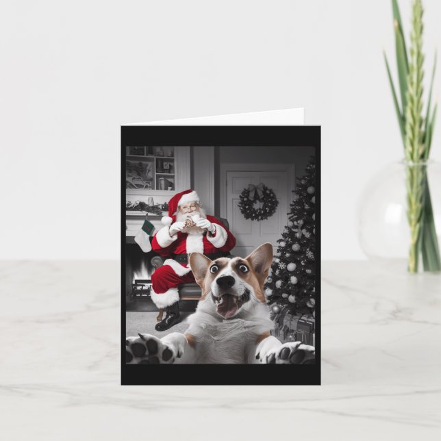 Cartão Cachorro Engraçado de Natal Selfie com Papai Noel (Frente)