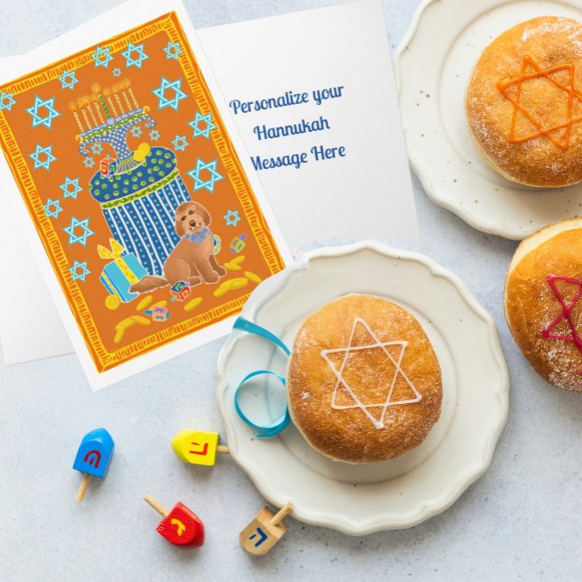 Cartão Cachorro Engraçado Personalizado Tan Dog Hanukkah (Happy funny Doodle Dog on this card!)