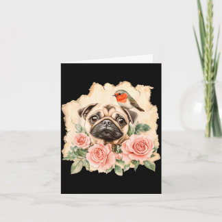 Cartão Cachorro engraçado pug pássaro fofo pug