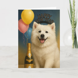 Cartão Cachorro Esquimó Americano Feliz Ano Novo