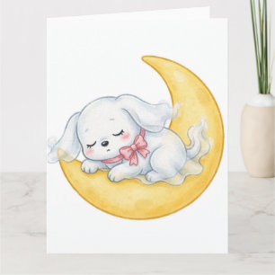 Cartão Cachorro Fantasma Adormecido Laço Rosa Lua Crescen