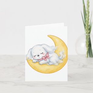 Cartão Cachorro Fantasma Adormecido Laço Rosa Lua Crescen