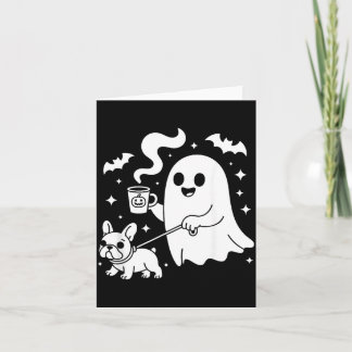Cartão Cachorro Fantasma Bulldogue Francês Café Halloween