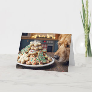 Cartão Cachorro Farejando Biscoitos de Natal com Açúcar