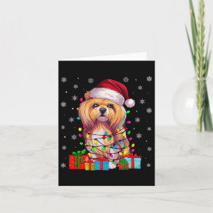 Cartão Cachorro Feio Xmas Luz Santa Hat Lhasa Apso Cachri