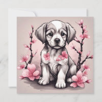 Cachorro Fofo e Flores de Cerejeira Rosa 