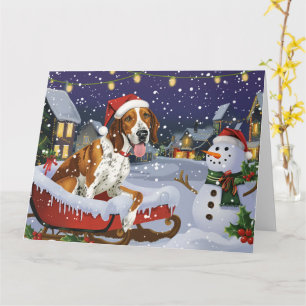 Cartão Cachorro Foxhound Americano em Trineo na Neve Nata