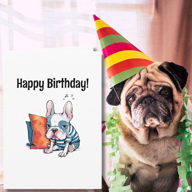 Cartão Cachorro francês bonitinho, animal vestido, Aniver (Criador carregado)