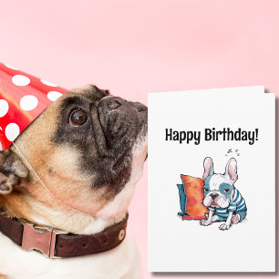 Cartão cachorro francês fofo, animal vestido, Aniversário