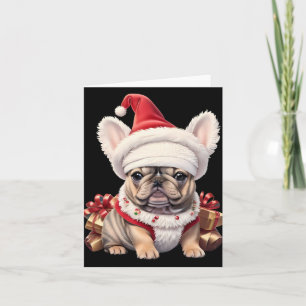 Cartão Cachorro francês fofo chapéu de Papai Noel Natal f
