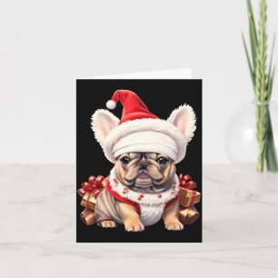 Cartão Cachorro francês fofo chapéu de Papai Noel Natal T