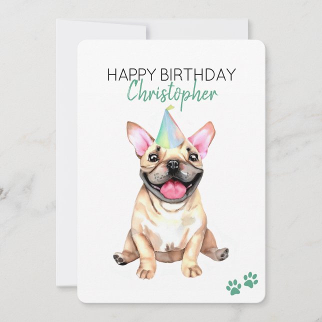 Cartão Cachorro Francês Personalizado Feliz Aniversário (Frente)