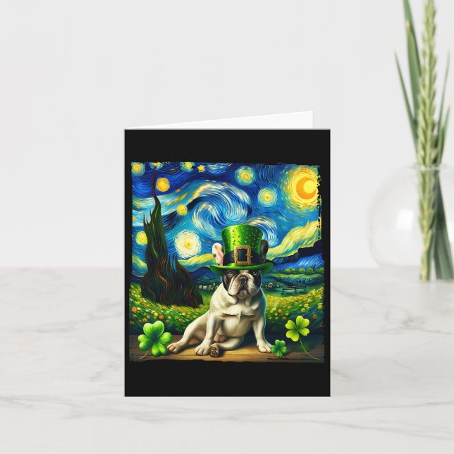 Cartão Cachorro francês Starry Night Saint Patricks Day D (Frente)