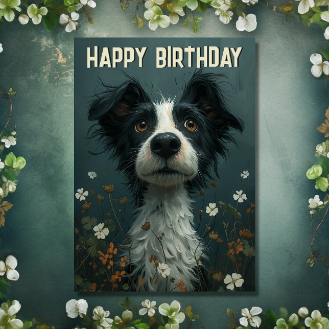 Cartão Cachorro Gelado e Camarões Irlandês Aniversário (Front - Cute Scruffy Dog and Shamrocks Irish Birthday Card)