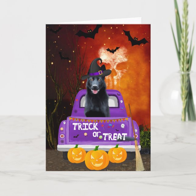 Cartão Cachorro German shepherd Negro no Halloween (Frente)