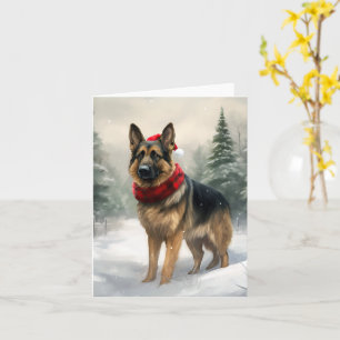 Cartão Cachorro german shepherd no Natal da Neve