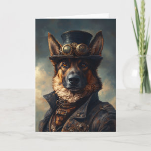 Cartão Cachorro German shepherd Steampunk no Chapéu Super