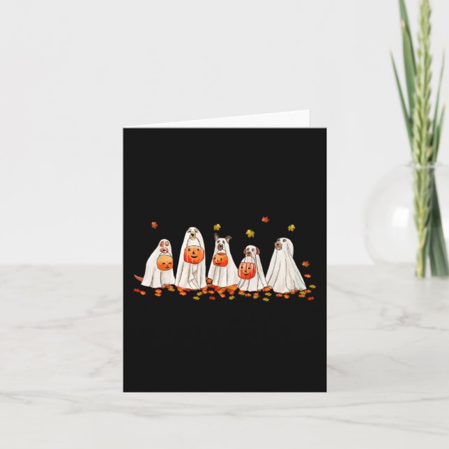 Cartão Cachorro giro vestido de Fantasma Diversão do Hall (Frente)