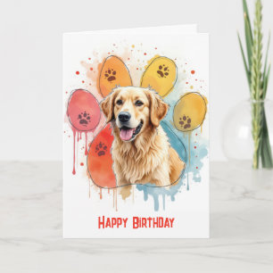 Cartão Cachorro Golden Retriever de Aniversário em um Des