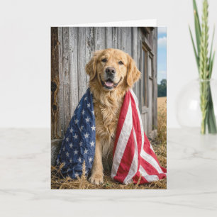 Cartão Cachorro Golden Retriever do dia 4 de Julho com ba