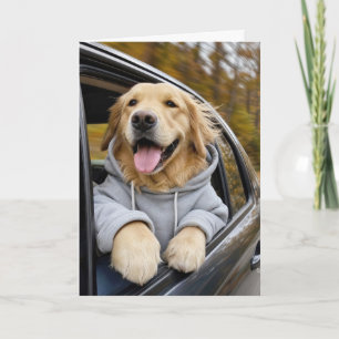 Cartão Cachorro Golden Retriever Feliz de Outono andando