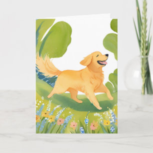 Cartão Cachorro Golden Retriever Feliz Pintura em Aquar