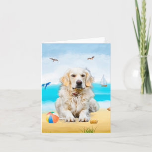 Cartão Cachorro Golden Retriever na Praia